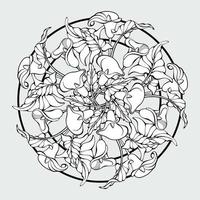 Blumenmandala mit Calla-Blumen und -Blättern. Gliederung. Vektor-Illustration. vektor