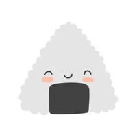 kawaii süße onigiri-vektorillustration mit gesicht im flachen stil. traditionelles japanisches reisdreieck. vektor