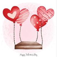 vattenfärg hjärta ballong, ballong av kärlek, hjärtans dag hjärta ballong, valentine element vektor