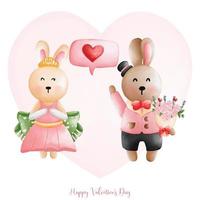 kanin i kärlek, gift av kanin par, vattenfärg kanin valentine dag, påsk kanin vektor