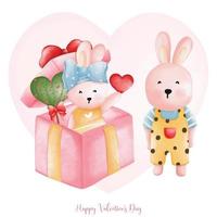 verliebtes kaninchen, kaninchenpaar, aquarellkaninchen-valentinstag, osterhase vektor