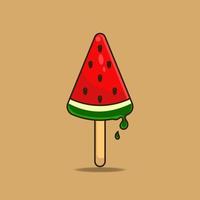 tecknad serie vattenmelon is grädde med en pinne. mat fri vektor på isolerat bakgrund.