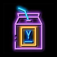 trinken verpackter joghurt mit stroh-neon-leuchten-symbol-illustration vektor