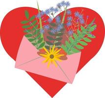 Umschlag mit Frühlingsblumen auf Herzhintergrund vektor