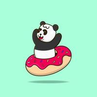 glücklicher Panda mit Donuts. Illustration des niedlichen Tieres. Maskottchen Panda. vektor