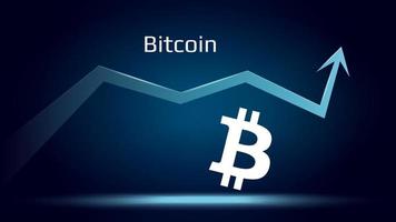 bitcoin BTC i trend uppåt och pris är stigande. crypto mynt symbol och upp pil. ta bort flugor till de måne. vektor illustration.