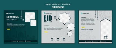 Satz von Social-Media-Post-Vorlagen, quadratischer Hintergrund mit grün-weißer Farbe und einfaches Ornament-Design für islamische Party vektor