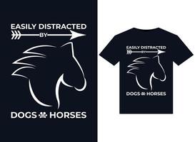 leicht ablenkbar von hunden und pferden illustrationen für druckfertiges t-shirt design vektor