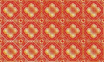 etnisk kinesisk traditionell blomma bakgrund söt röd guld geometrisk stam- ikat folk motiv orientalisk inföding mönster design matta tapet Kläder tyg omslag skriva ut batik folk sticka vektor