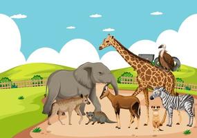Gruppe von wilden afrikanischen Tieren in der Zooszene vektor