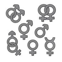 handgezeichneter satz von geschlechtssymbolen mit kritzeln vektor