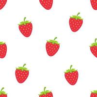 sömlös mönster med ljuv röd jordgubb med en stam på vit bakgrund. friska vegetarian mat vektor