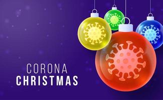 coronavirus glänsande julgranskulor med virusceller vektor