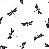 nahtloses muster mit silhouetten der fliegenden libelle mit einem geraden körper auf weißem hintergrund vektor