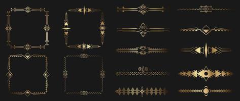 Sammlung geometrischer Art-Deco-Ornamente. luxuriöse goldene dekorative elemente mit unterschiedlichen linien, formen, rahmen, teiler und rand. elegantes vektorsetdesign für karte, einladung, poster, banner. vektor