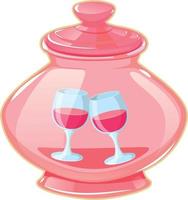 Glasaufkleber mit Weingläsern. liebe urlaub valentinstag. vektor
