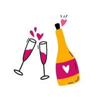 hand dragen trendig champagne och glasögon illustration. vektor