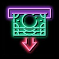 tar emot pengar från Bankomat neon glöd ikon illustration vektor
