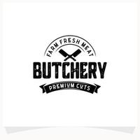 butchery affär logotyp design mall. ko och kött köttyxa kniv vektor design.