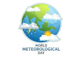 värld meteorologiska dag illustration med meteorologi vetenskap och forska väder i platt tecknad serie hand dragen för landning sida mallar vektor