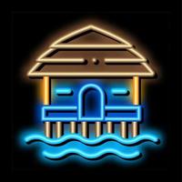 bungalowhaus auf wasser neonglühen symbol illustration vektor