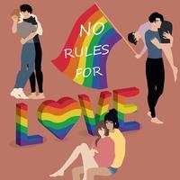 HBTQ gemenskap.stolthet parad. grupp av Gay, lesbisk, bisexuell aktivister. fira kärlek parad. regnbåge familj människor. färgrik vektor illustration.
