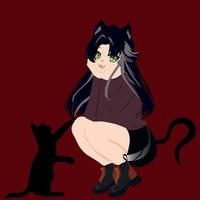 katt kvinna. vektor illustration av halloween med katt kvinna. anime stil.