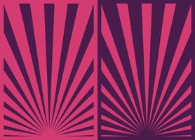 Posterset mit rosa und lila Sunburst-Streifen, Vorlage mit Strahlen unten zentriert. retro inspirierte vertikale plakate der karikatur. vektor