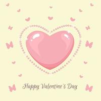 hjärtans dag hälsning kort med rosa hjärtan, fjäril och pärlor. vektor