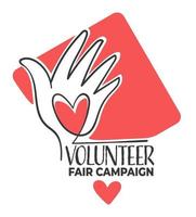 volontär- rättvis kampanj baner med hand och hjärta vektor
