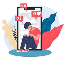 impopulär tonåring deprimerad från social nätverk vektor