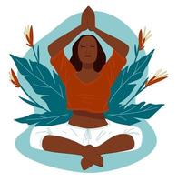 yoga-praxis der frau, die weibliche figur meditiert vektor