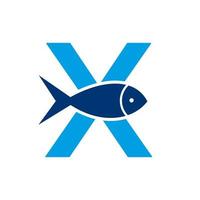brev x fisk logotyp, hav logotyp vektor mall