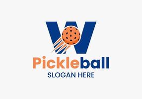 brev w pickleball logotyp begrepp med rör på sig pickleball symbol. ättikslag boll logotyp vektor mall