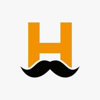 brev h frisör logotyp design. hårstylist logotyp för mustasch stil och mode symbol vektor