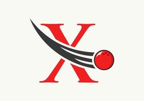 Buchstabe x Bowling-Logo. Bowlingkugelsymbol mit sich bewegender Kugelvektorvorlage vektor