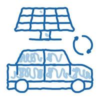 Elektroauto Solarpanel Doodle Symbol handgezeichnete Illustration vektor