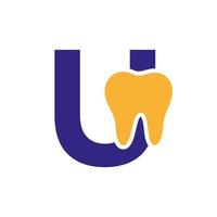 Buchstabe u Dental-Logo-Konzept mit Zahnsymbol-Vektorvorlage vektor