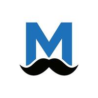 brev m frisör logotyp design. hårstylist logotyp för mustasch stil och mode symbol vektor