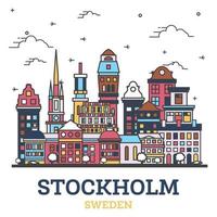 översikt stockholm Sverige stad horisont med modern färgad byggnader isolerat på vit. vektor