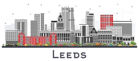 leeds uk city skyline mit farbigen gebäuden isoliert auf weiß. vektor