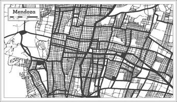 mendoza argentinien stadtplan in schwarz-weißer farbe im retro-stil isoliert auf weiß. vektor