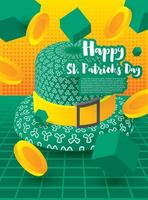 helgon Patricks dag festlig baner med grön 3d hatt och faller gyllene mynt med grön kuber. vektor