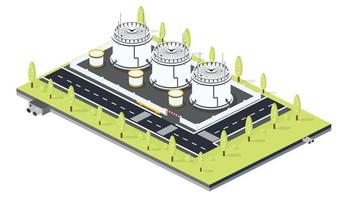 Isometrische Lagerung von Benzin, Rohöl oder Diesel. Tanklager isoliert auf weißem Hintergrund. vektor