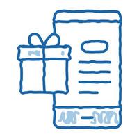 online-shopping-telefonanwendung und geschenk für kunden doodle symbol hand gezeichnete illustration vektor
