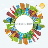 quezon stad filippinerna stad horisont med Färg byggnader, blå himmel och kopia Plats. vektor