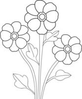 einfache Blumen-Malvorlagen, Wildblumen-Blumenzeichnung für Kinder, Anti-Stress-Malbuch, handgezeichnete natürliche Frühlingselemente. vektor