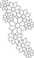 einfache skizzenkunst des blumenstraußes, der handgezeichneten illustration der floralen strichzeichnungen, des gekritzels, der tätowierungszeichnungs-malseite und der botanischen sammlung der buch-isolierten bild-cliparts. vektor