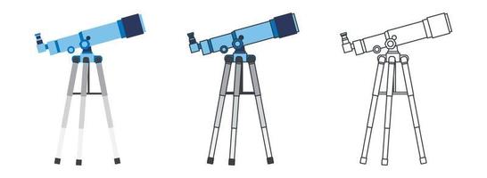 Teleskop-Flachbild-Icon-Set. astronomisches Objekt skizzieren. vektor