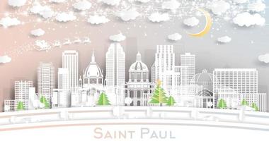 saint paul minnesota city skyline im papierschnittstil mit schneeflocken, mond und neongirlande. vektor